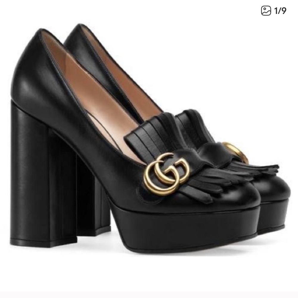 Gucci Black Platform Heels with Gold Accents